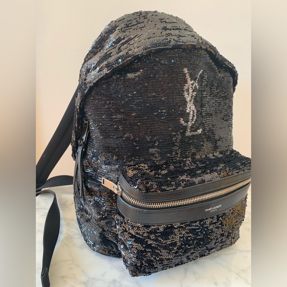 Brand new Saint Laurent YSL CLASSIC CITY SEQUIN BACKPACK IN NERO-ARGENTO. - Picture 10 of 11